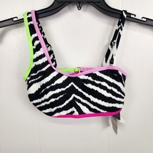 California Waves Ladies One Shoulder Zebra Print Swim Top S – Neon Trim Bikini